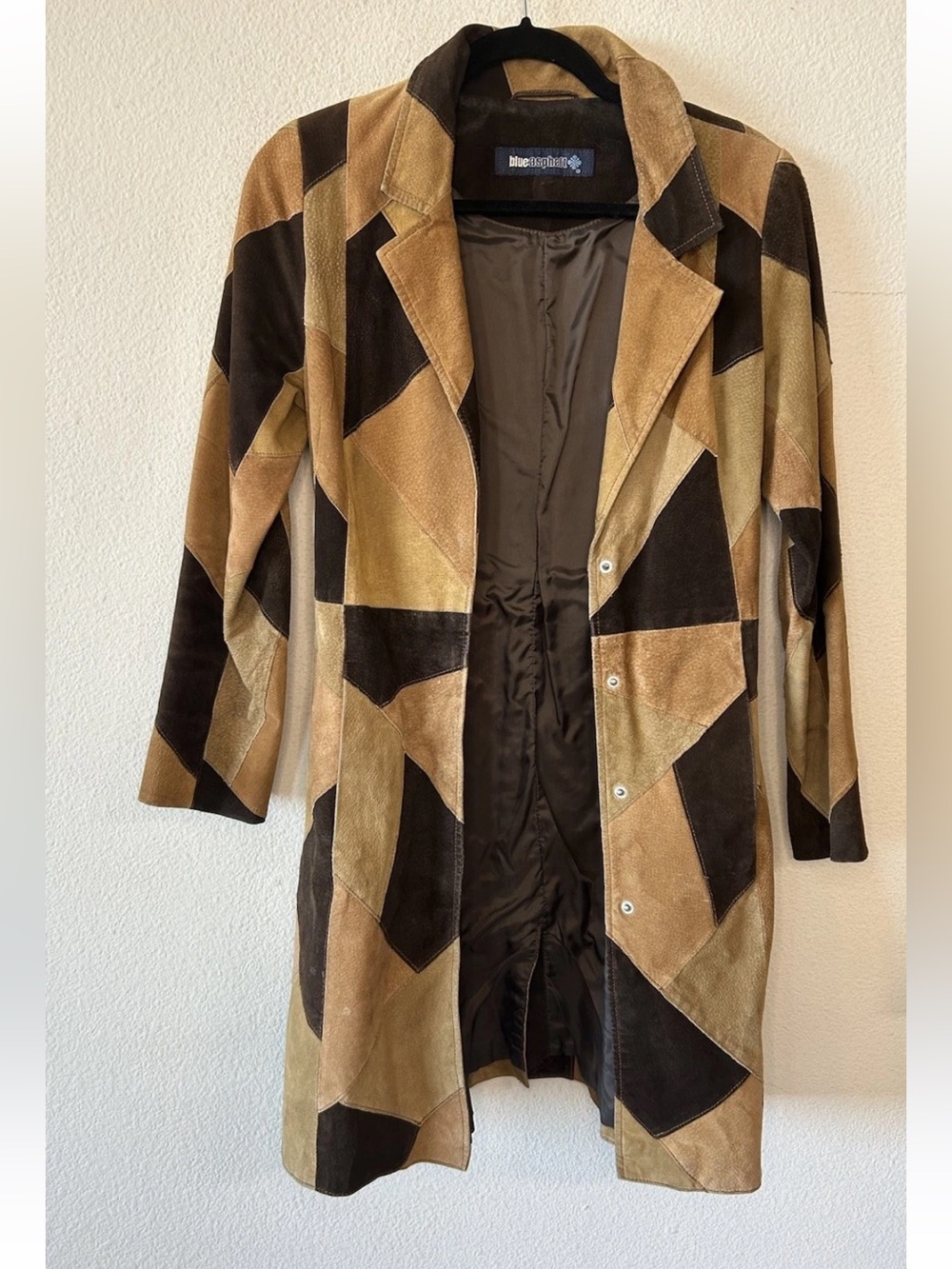 Vintage 90s Suede Patchwork Leather Coat Brown Tan Boho Y2K Small Penny Lane - Picture 2 of 16